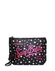 POCHETTE MC 2 SAINT BARTH NERA IN SCUBA CON STAMPA STELLE E STAMPA LOGO FUXIA