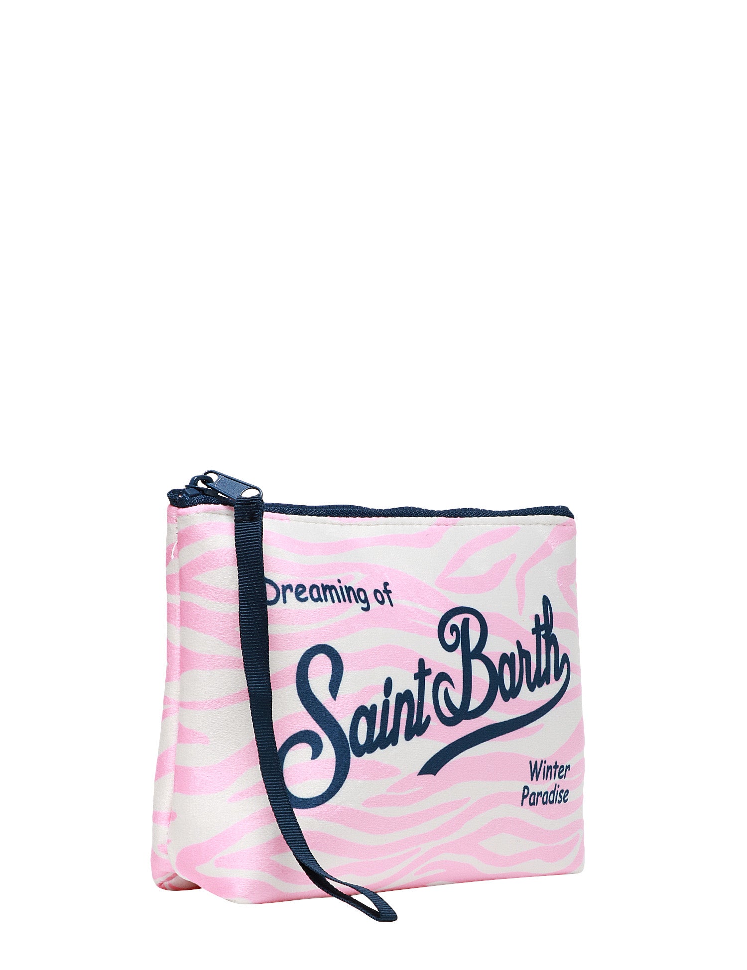 POCHETTE MC 2 SAINT BARTH BIANCO/ROSA STAMPA ZEBRA CON LOGO STAMPATO BLU