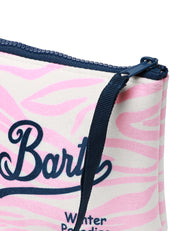 POCHETTE MC 2 SAINT BARTH BIANCO/ROSA STAMPA ZEBRA CON LOGO STAMPATO BLU