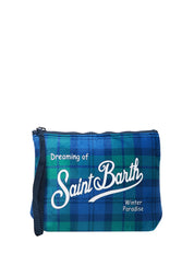 POCHETTE MC 2 SAINT BARTH TARTAN BLU/VERDE CON STAMPA LOGO BIANCA