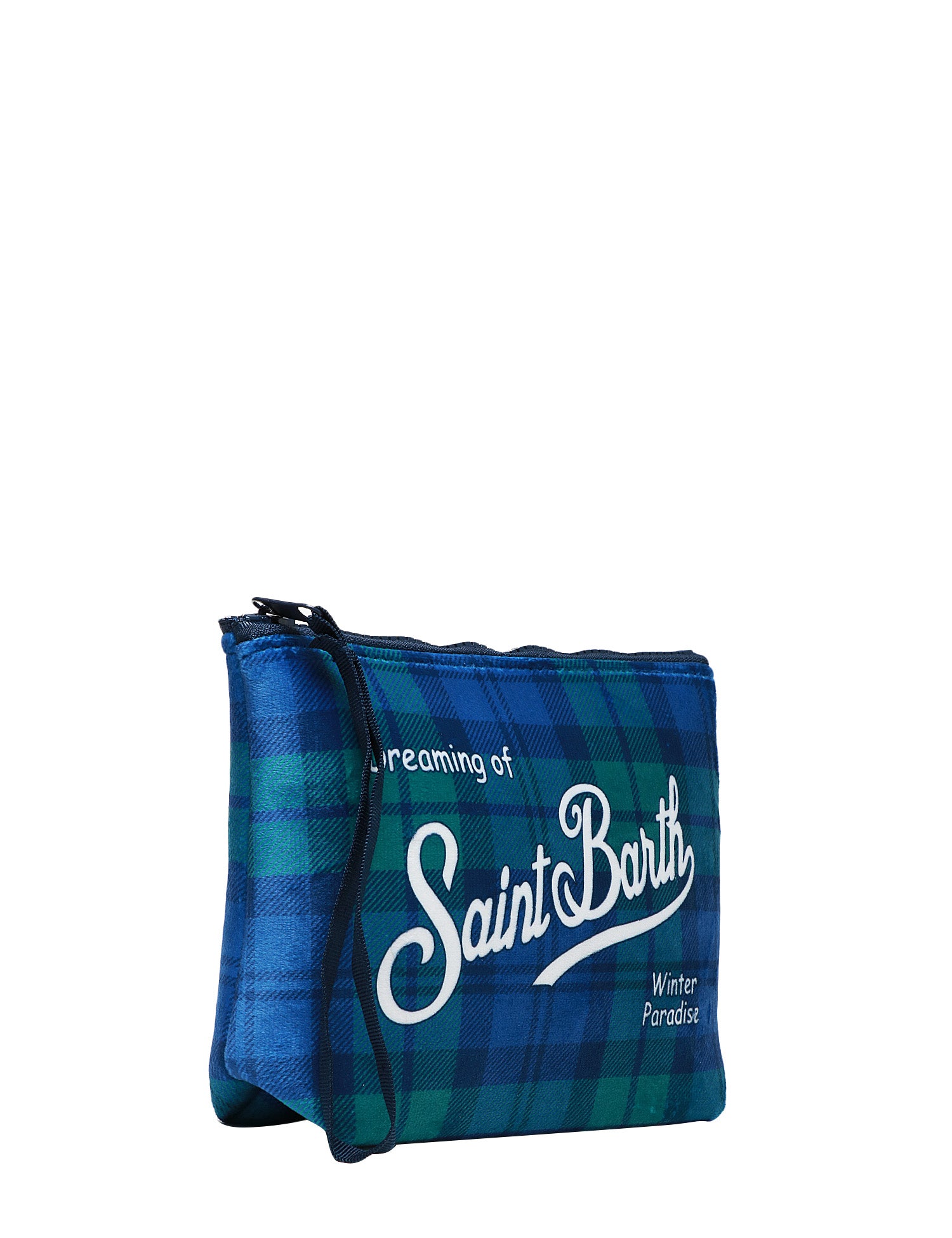 POCHETTE MC 2 SAINT BARTH TARTAN BLU/VERDE CON STAMPA LOGO BIANCA