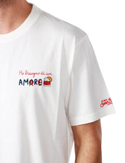 T-SHIRT UOMO MC 2 SAINT BARTH BIANCA GIROCOLLO CON RICAMO "HO BISOGNO DI UN AMARO"