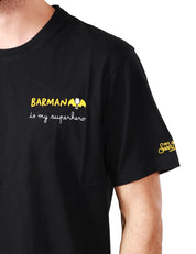 T-SHIRT UOMO MC 2 SAINT BARTH NERA FIROCOLLO CON RICAMO "BARMAN IS MY SUPERHERO"