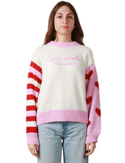 MAGLIONE DONNA MC 2 SAINT BARTH DANYA PANNA CON RICAMO "Sarà perchè ti amo" E MANICHE DIVERSE IN MISTO ALPACA