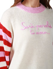 MAGLIONE DONNA MC 2 SAINT BARTH DANYA PANNA CON RICAMO "Sarà perchè ti amo" E MANICHE DIVERSE IN MISTO ALPACA