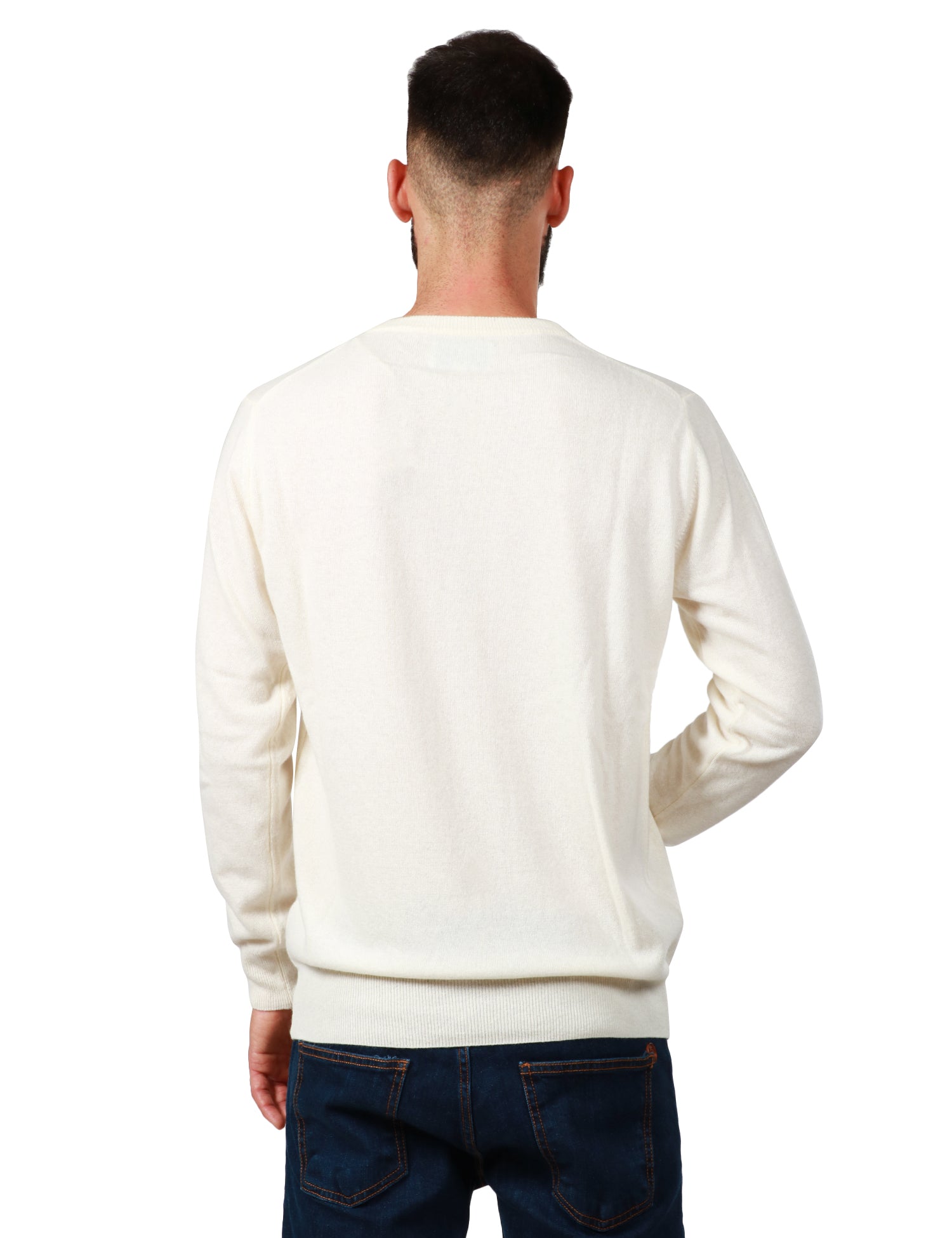 MAGLIONE UOMO MC 2 SAINT BARTH BIANCO GIROCOLLO CON RICAMO "ASTEMIO NON PRATICANTE" IN MISTO LANA E CHACHEMIRE