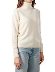 MAGLIONE DONNA MC 2 SAINT BARTH MOODY OFF WHITE A COLLO ALTO CON RICAMO LOGO IN MISTO LANA E CASHMERE