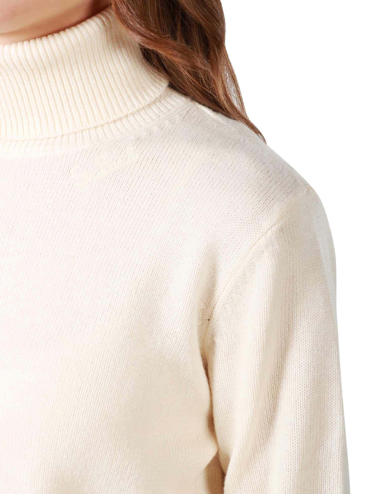 MAGLIONE DONNA MC 2 SAINT BARTH MOODY OFF WHITE A COLLO ALTO CON RICAMO LOGO IN MISTO LANA E CASHMERE