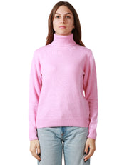 MAGLIONE DONNA MC 2 SAINT BARTH MOODY ROSA A COLLO ALTO CON RICAMO LOGO IN MISTO LANA E CASHMERE