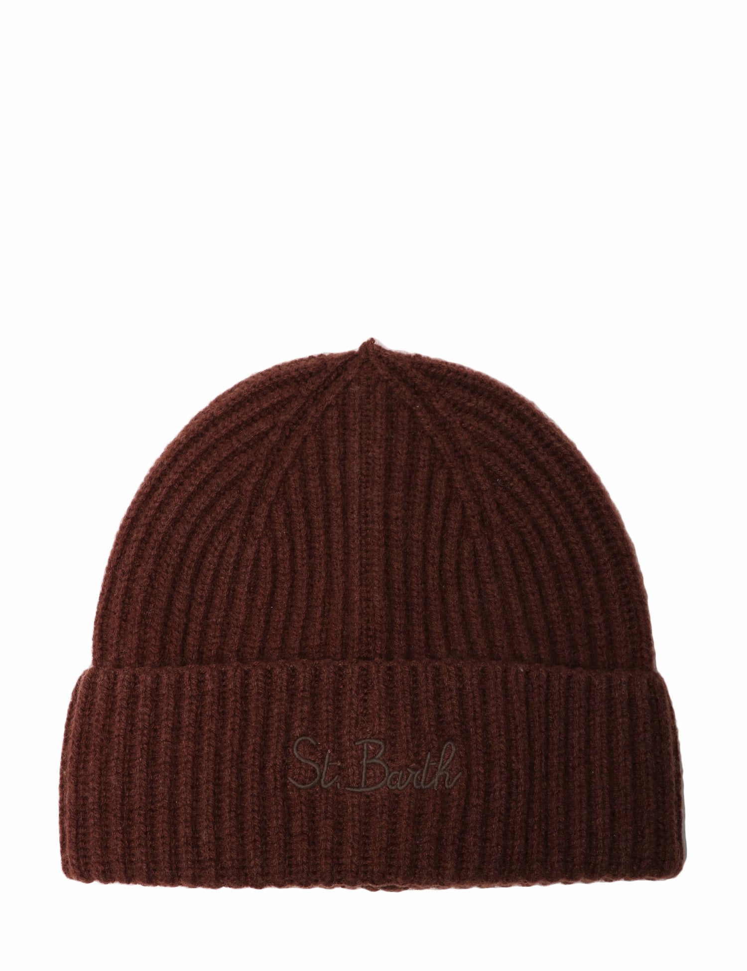 CAPPELLO MC 2 SAINT BARTH MOSS BROWN IN MISTO LANA E CASHMERE A COSTE CON LOGO RICAMATO SUL DAVANTI