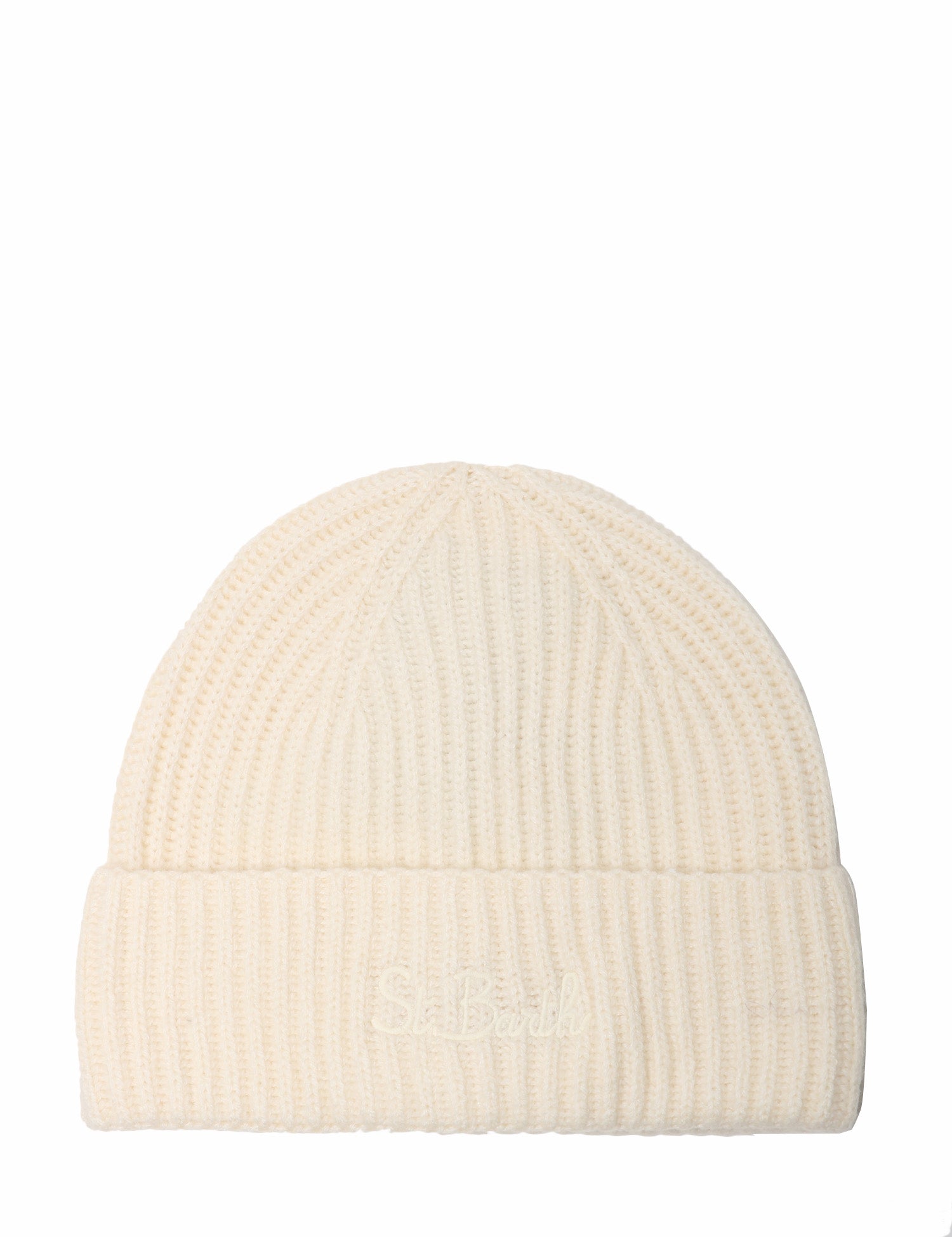 CAPPELLO MC 2 SAINT BARTH MOSS BIANCO IN MISTO LANA E CASHMERE A COSTE CON LOGO RICAMATO SUL DAVANTI