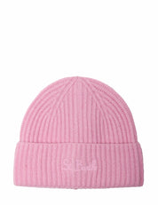 CAPPELLO DONNA MC 2 SAINT BARTH MOSS ROSA IN MISTO LANA E CASHMERE A COSTE CON LOGO RICAMATO SUL DAVANTI