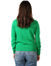 MAGLIONE DONNA MC 2 SAINT BARTH VERDE CON SCRITTA "PERMALOSA" FUXIA IN MISTO CASHMERE