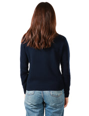 MAGLIONE DONNA MC 2 SAINT BARTH BLU CON SCRITTA "NON ME LO MERITO" BIANCA IN MISTO LANA E CASHMERE