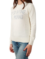 MAGLIONE DONNA MC 2 SAINT BARTH BIANCO CON SCRITTA "TU SI A FINE DO MUNN" ARGENTO IN MISTO LANA E CASHMERE