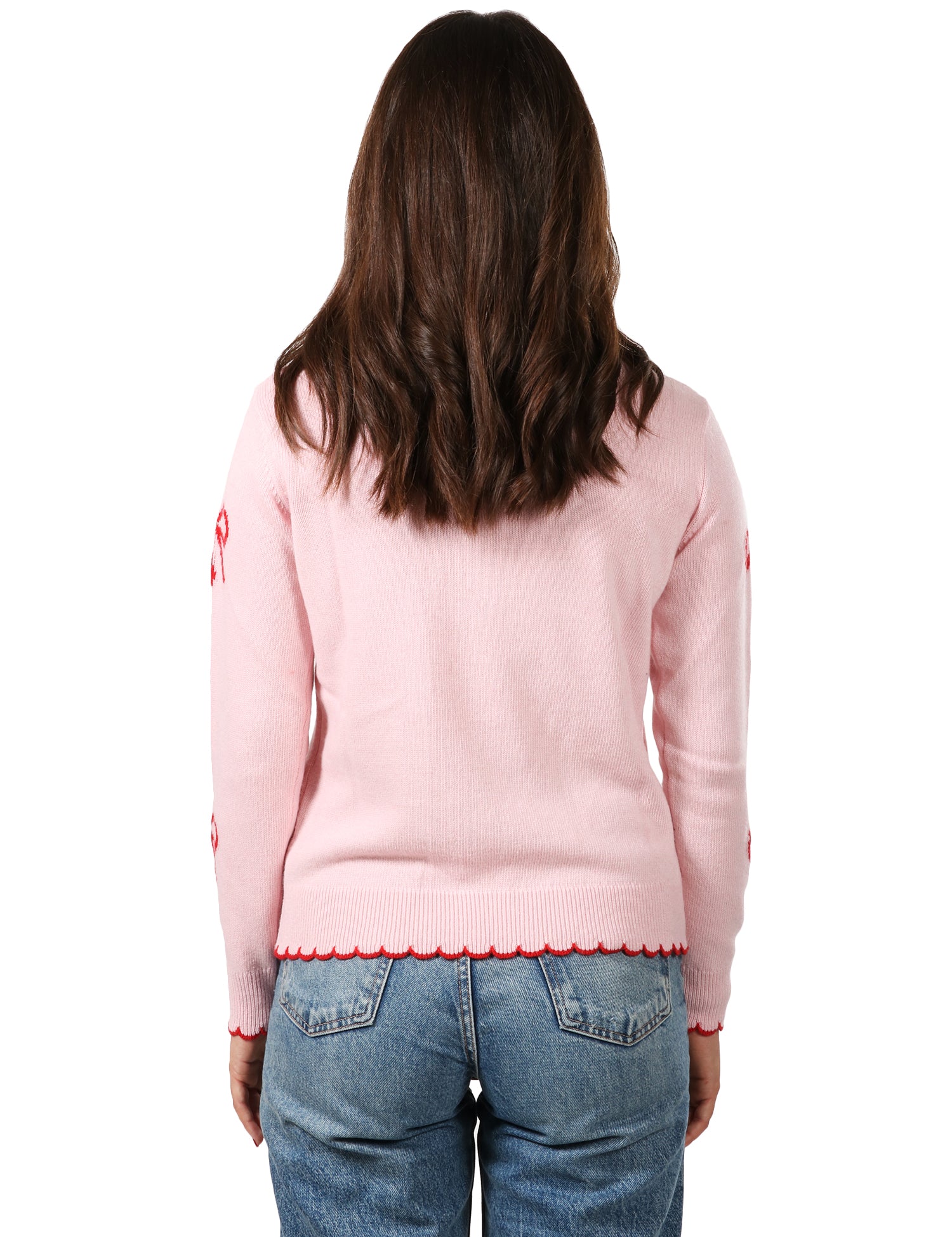 MAGLIONE DONNA MC 2 SAINT BARTH ROSA CON RICAMO "PRETTY WOMAN" E STAMPA FIOCCHI IN MISTO LANA E CASHMERE