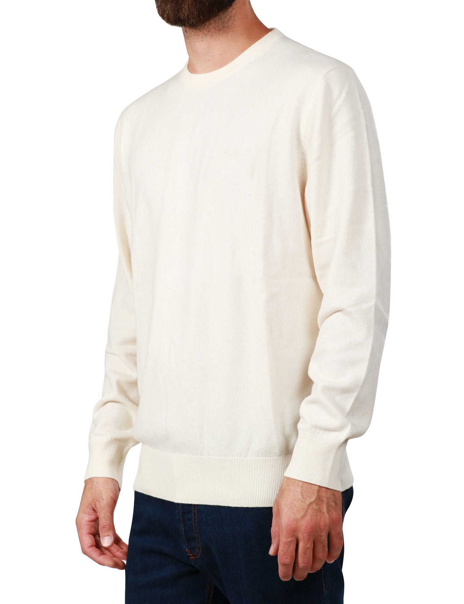 MAGLIONE UOMO MC 2 SAINT BARTH BIANCO GIROCOLLO CON LOGO RICAMATO SUL PETTO IN LANA MISTO CACHEMIRE