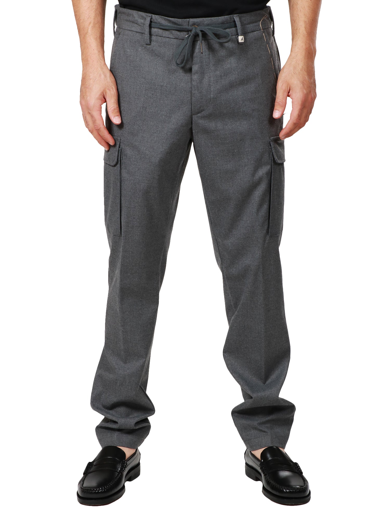 PANTALONE UOMO MYTHS GRIGIO CON TASCHE CARGO LATERALI E COULISSE IN VITA