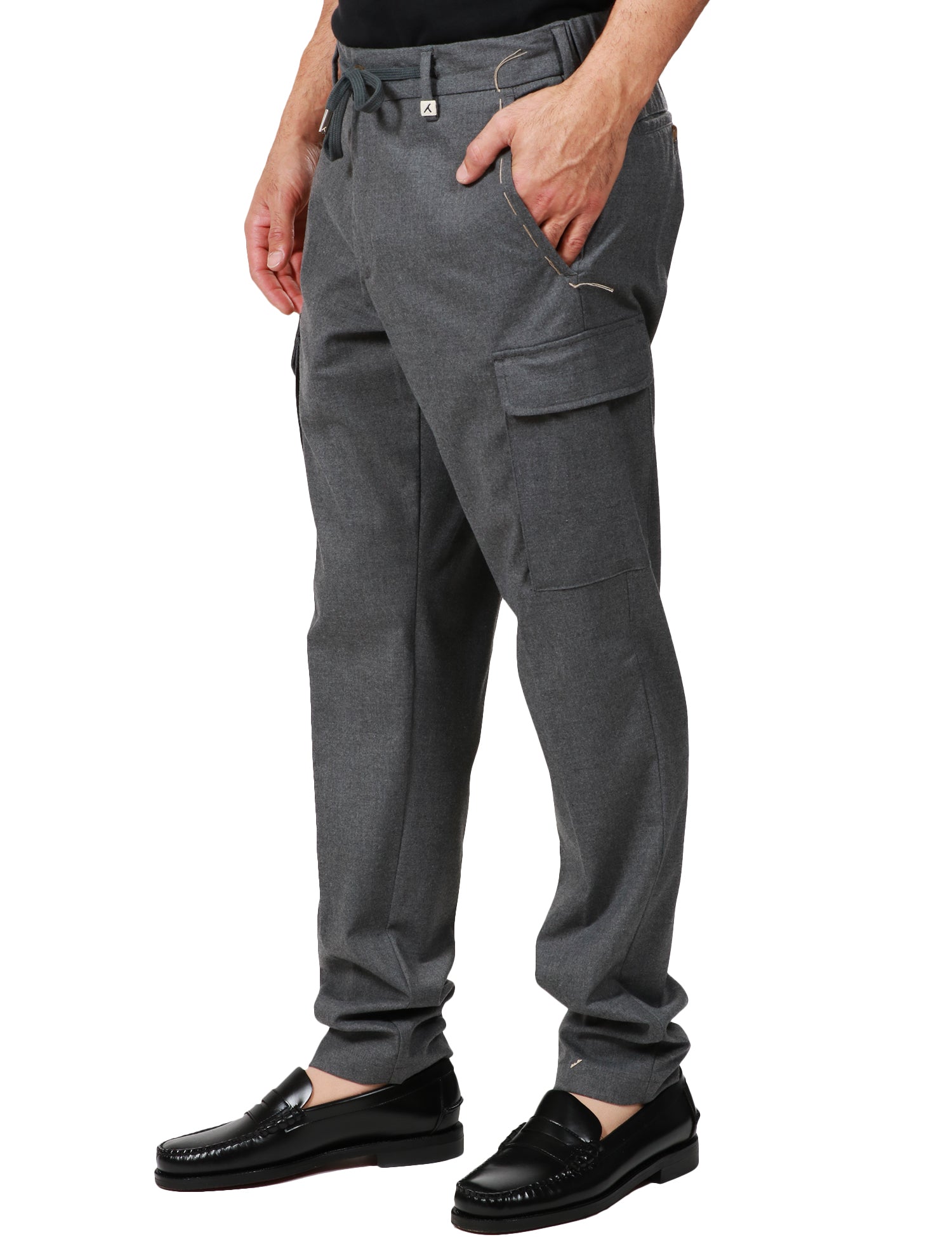 PANTALONE UOMO MYTHS GRIGIO CON TASCHE CARGO LATERALI E COULISSE IN VITA