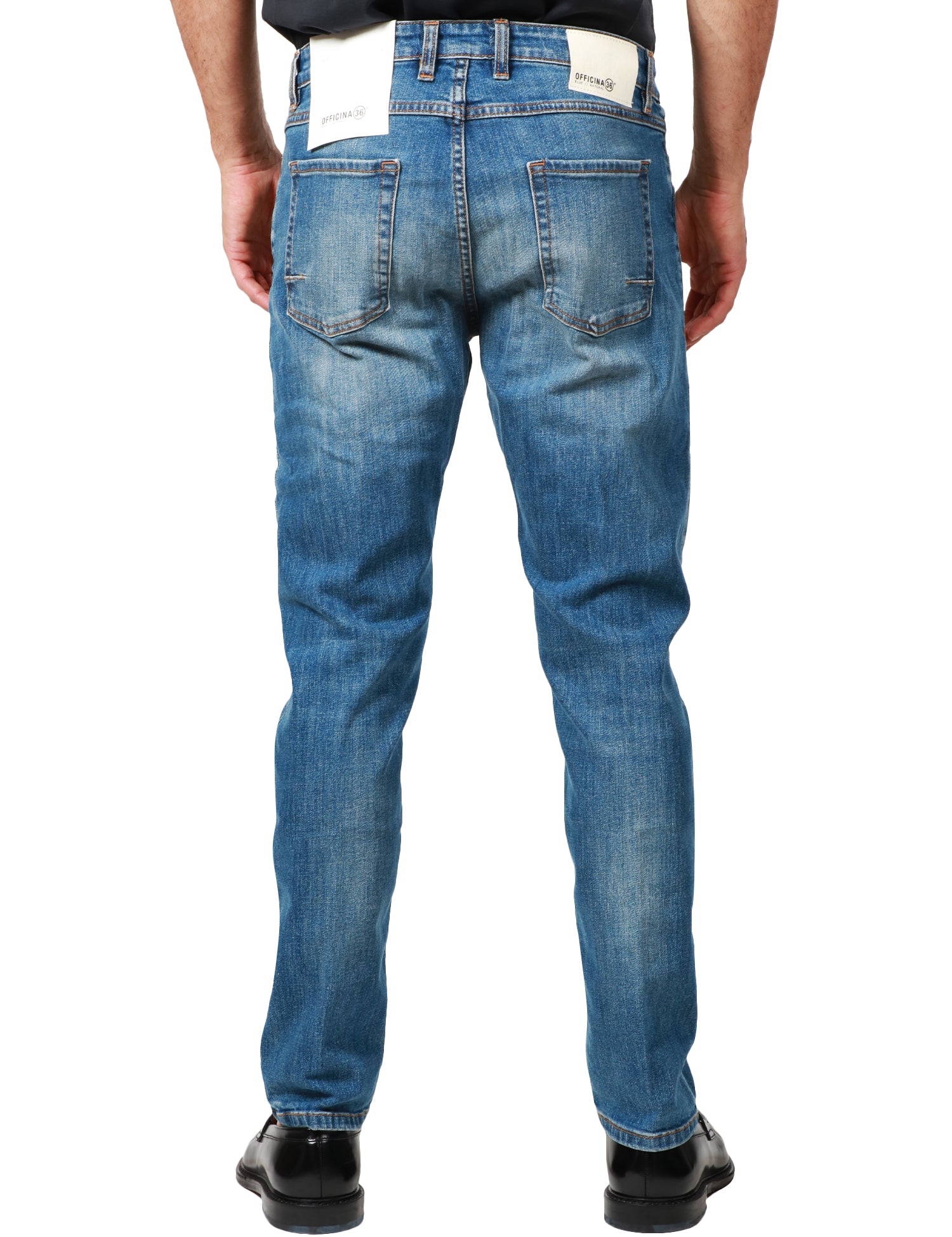 JEANS UOMO OFFICINA 36 DENIM MEDIO CON EFFETTO VINTAGE IN TELA DENIM CON COTONE RICICLATO