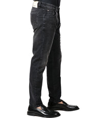 JEANS UOMO OFFICINA 36 BLACK DENIM CON EFFETTO SLAVATO E SCOLORITURE 5 TASCHE SLIM FIT