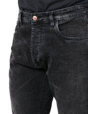 JEANS UOMO OFFICINA 36 BLACK DENIM CON EFFETTO SLAVATO E SCOLORITURE 5 TASCHE SLIM FIT