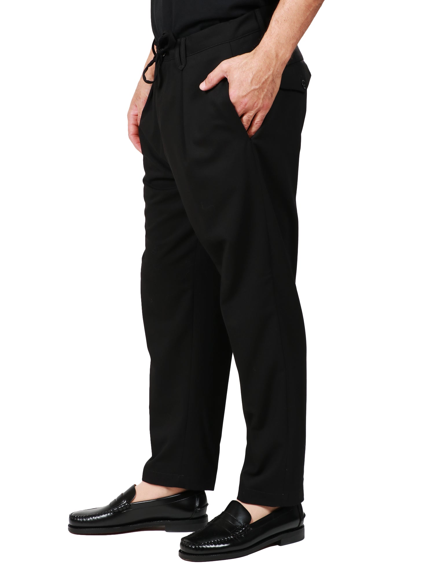 PANTALONE UOMO OFFICINA 36 NERO CON COULISSE E PINCES