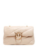 Borsa pinko beige classic love bag puff in nappa trapuntata con fibbia love birds e catena oro