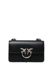 BORSA PINKO MINI LOVE BAG ONE SIMPLY NERA IN PELLE LISCIA CON FIBBIA LOVE BIRDS ARGENTO