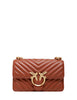 Borsa pinko mini love bag one cuoio in nappa trapuntata con motivo chevron e e fibbia love birds oro