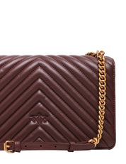 BORSA PINKO MARRONA CLASSIC LOVE BAG ONE IN NAPPA TRAPUNTATA CHEVRON CON FIBBIA E CATENA ORO