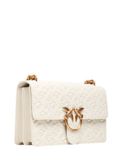 BORSA PINKO LOVE BAG ONE CLASSIC BIANCA IN PELLE LOGATA CON FIBBIA LOVE BIRDS E CATENA ORO