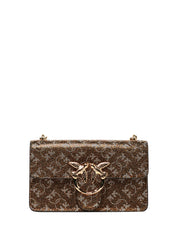 BORSA DONNA PINKO MINI LOVE BAG BRONZO/ORO IN PELLE CON STRASS LUMINOSI ALL-OVER E FIBBIA LOVE BIRDS ORO