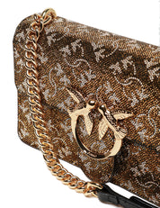 BORSA DONNA PINKO MINI LOVE BAG BRONZO/ORO IN PELLE CON STRASS LUMINOSI ALL-OVER E FIBBIA LOVE BIRDS ORO