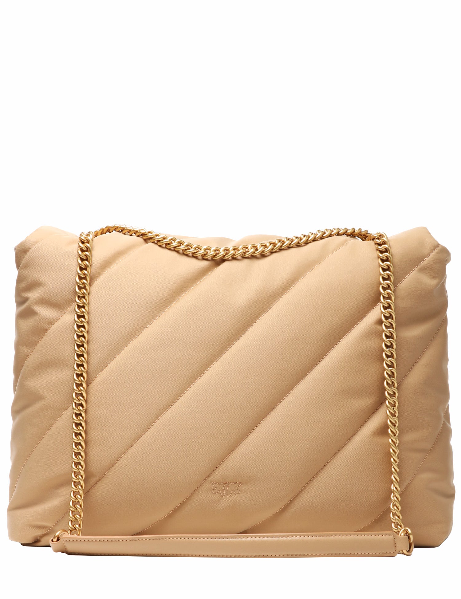 BORSA PINKO EXTRA LOVE BAG PUFF BEIGE IN TESSUTO RICICLATO TRAPUNTATO CON FIBBIA LOVE BIRDS E TRACOLLA ORO