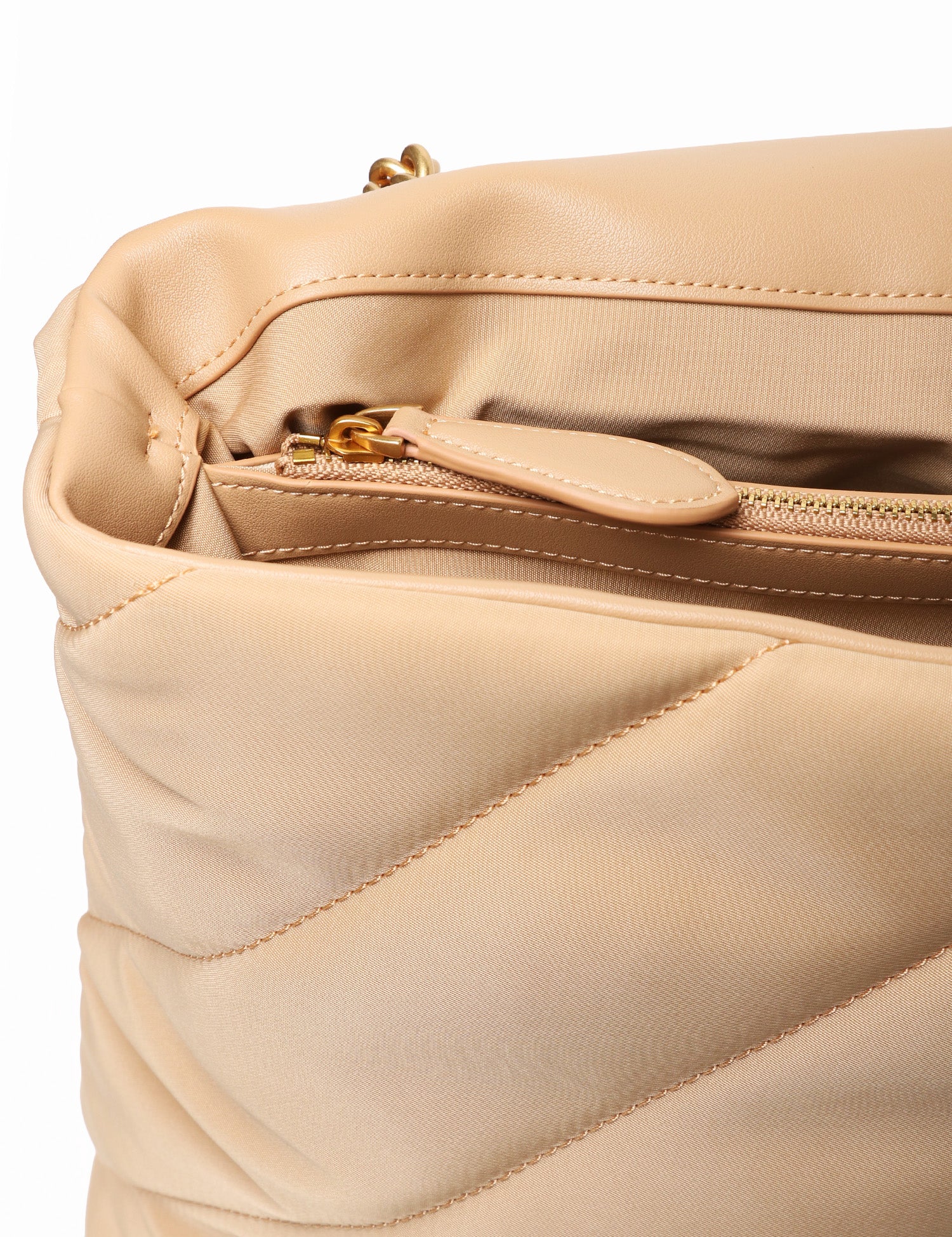 BORSA PINKO EXTRA LOVE BAG PUFF BEIGE IN TESSUTO RICICLATO TRAPUNTATO CON FIBBIA LOVE BIRDS E TRACOLLA ORO