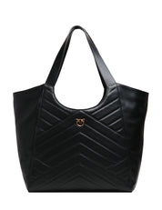 BORSA PINKO NERA TOTE BAG MODELLO SHOPPING IN PELLE TRAPUNTATA CHEVRON CON MINI PLACCHETTA LOGO ORO