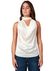 Top donna pinko bianco senza maniche con collo alto e scollo a v in tessuto satin con effetto drappeggiato davanti