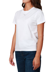 T-SHIRT DONNA PINKO BIANCA GIROCOLLO IN JERSEY DI COTONE CON STAMPA MINI LOGO CENTRALE DAVANTI