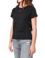 T-SHIRT DONNA PINKO NERA GIROCOLLO IN JERSEY DI COTONE E STAMPA MINI LOGO CENTRALE DAVANTI