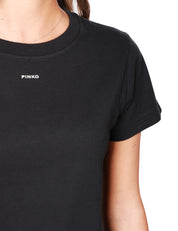 T-SHIRT DONNA PINKO NERA GIROCOLLO IN JERSEY DI COTONE E STAMPA MINI LOGO CENTRALE DAVANTI