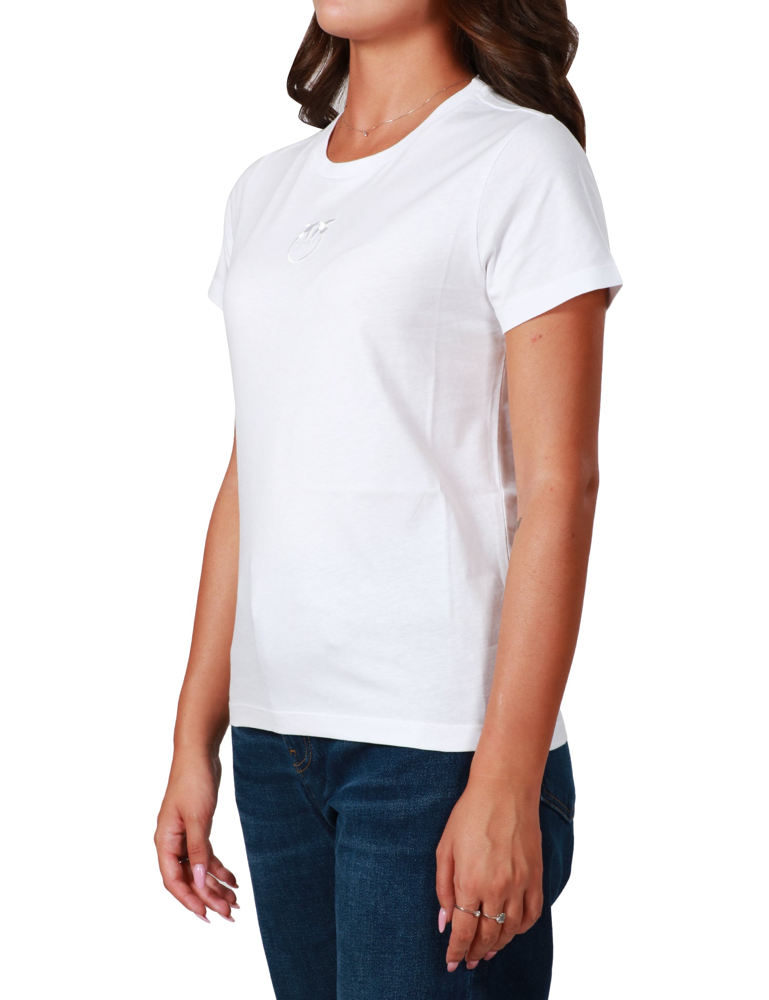 T-SHIRT DONNA PINKO BIANCA GIROCOLLO IN JERSEY DI COTONE CON LOGO LOVE BIRDS RICAMATO DAVANTI