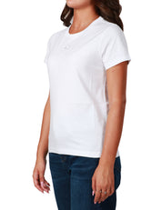 T-SHIRT DONNA PINKO BIANCA GIROCOLLO IN JERSEY DI COTONE CON LOGO LOVE BIRDS RICAMATO DAVANTI