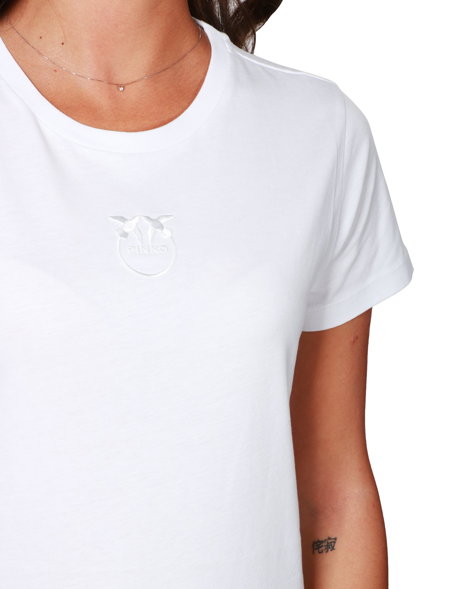 T-SHIRT DONNA PINKO BIANCA GIROCOLLO IN JERSEY DI COTONE CON LOGO LOVE BIRDS RICAMATO DAVANTI