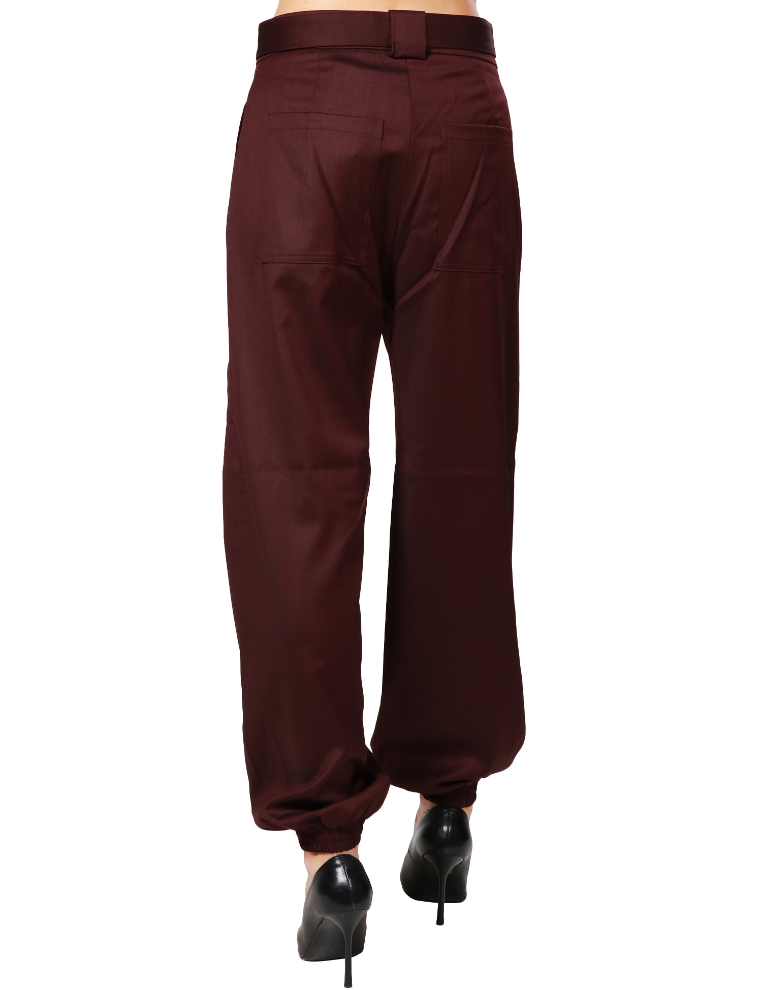 PANTALONE DONNA PINKO BORDEAUX A GAMBA LòEGGERMENTE AMPIA CON POLSINO ELASTICO SUL FONDO E FUSCIACCA IN VITA IN FLANELLA DI MISTO LANA STRETCH