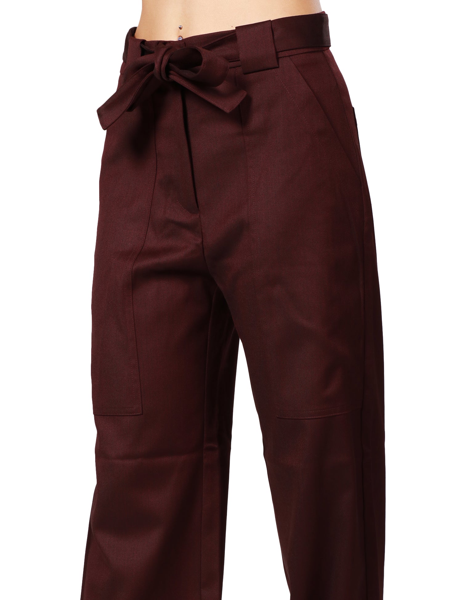 PANTALONE DONNA PINKO BORDEAUX A GAMBA LòEGGERMENTE AMPIA CON POLSINO ELASTICO SUL FONDO E FUSCIACCA IN VITA IN FLANELLA DI MISTO LANA STRETCH