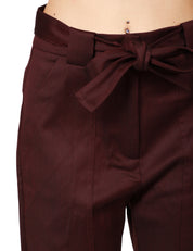 PANTALONE DONNA PINKO BORDEAUX A GAMBA LòEGGERMENTE AMPIA CON POLSINO ELASTICO SUL FONDO E FUSCIACCA IN VITA IN FLANELLA DI MISTO LANA STRETCH