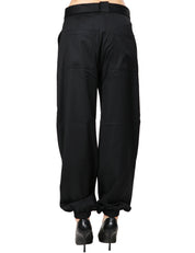 PANTALONE DONNA PINKO NERO A GAMBA LEGGERMENTE AMPIA CON POLSINO ELASTICO SUL FONDO E FUSCIACCA IN VITA IN FLANELLA DI MISTO LANA STRETCH