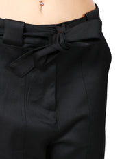 PANTALONE DONNA PINKO NERO A GAMBA LEGGERMENTE AMPIA CON POLSINO ELASTICO SUL FONDO E FUSCIACCA IN VITA IN FLANELLA DI MISTO LANA STRETCH