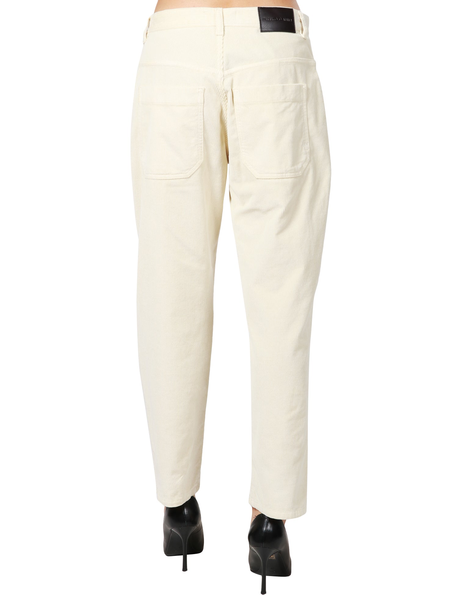 PANTALONE DONNA PINKO BIANCO LATTE MODELLO CHINO A GAMBA DRITTA IN VELLUTO MILLERIGHE CON COSTINE SOTTILI